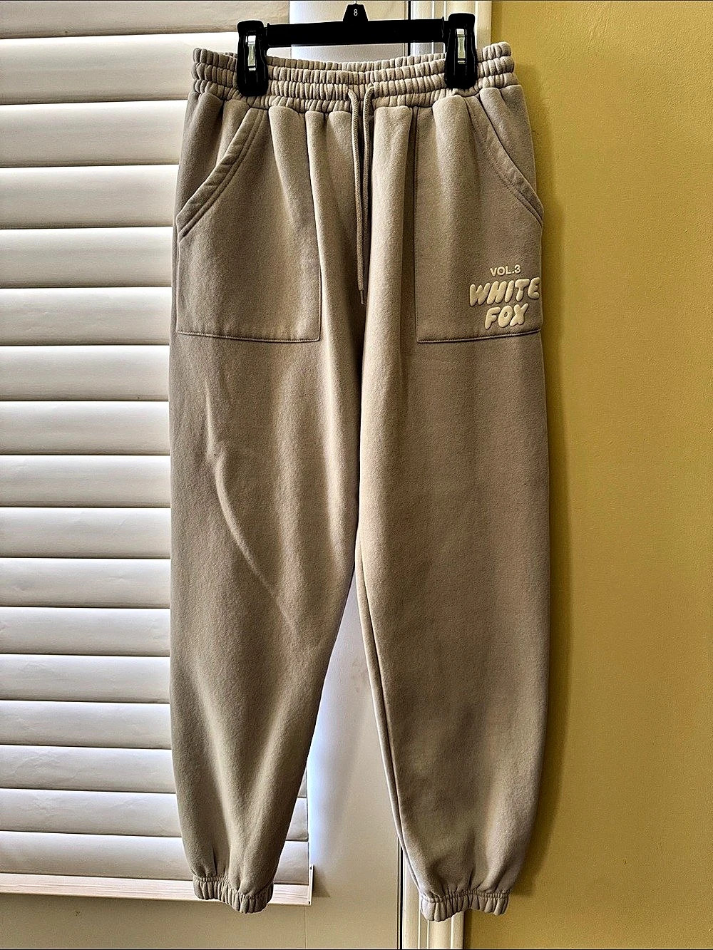 White Fox Jogger Sweatpants in Beige Size Small Like New